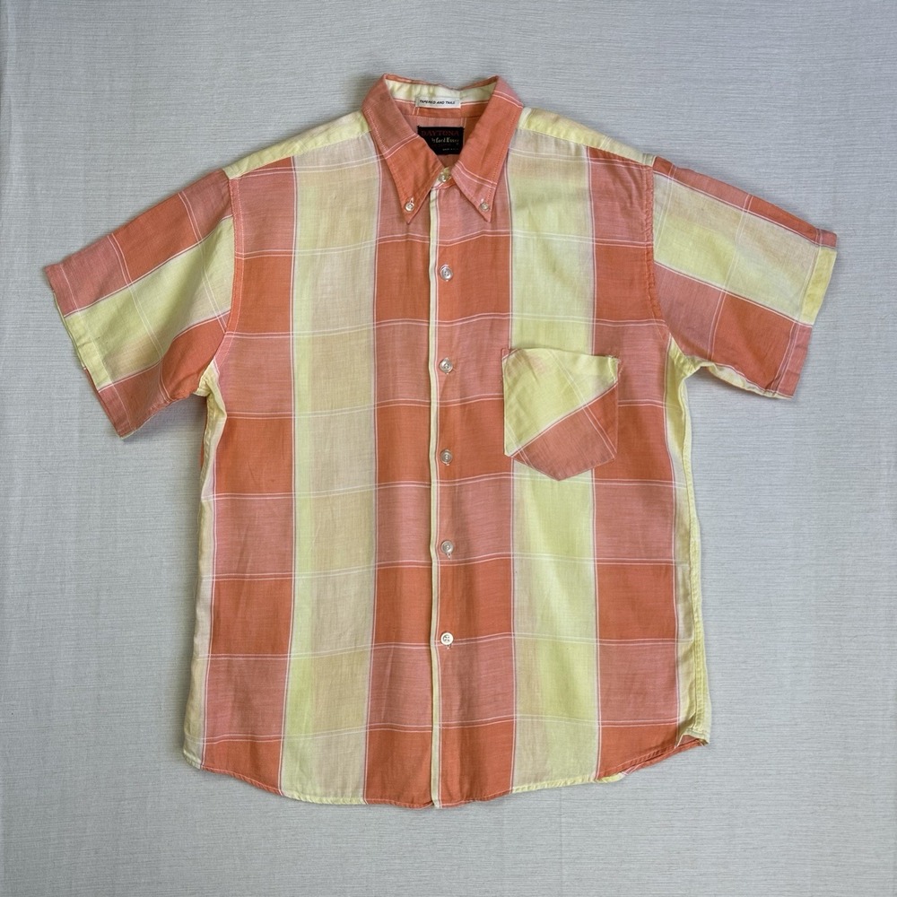 Vtg 50s/60s DAYTONA Lord Essex USA Check Button Shirt Men 15/15.5 Med Western